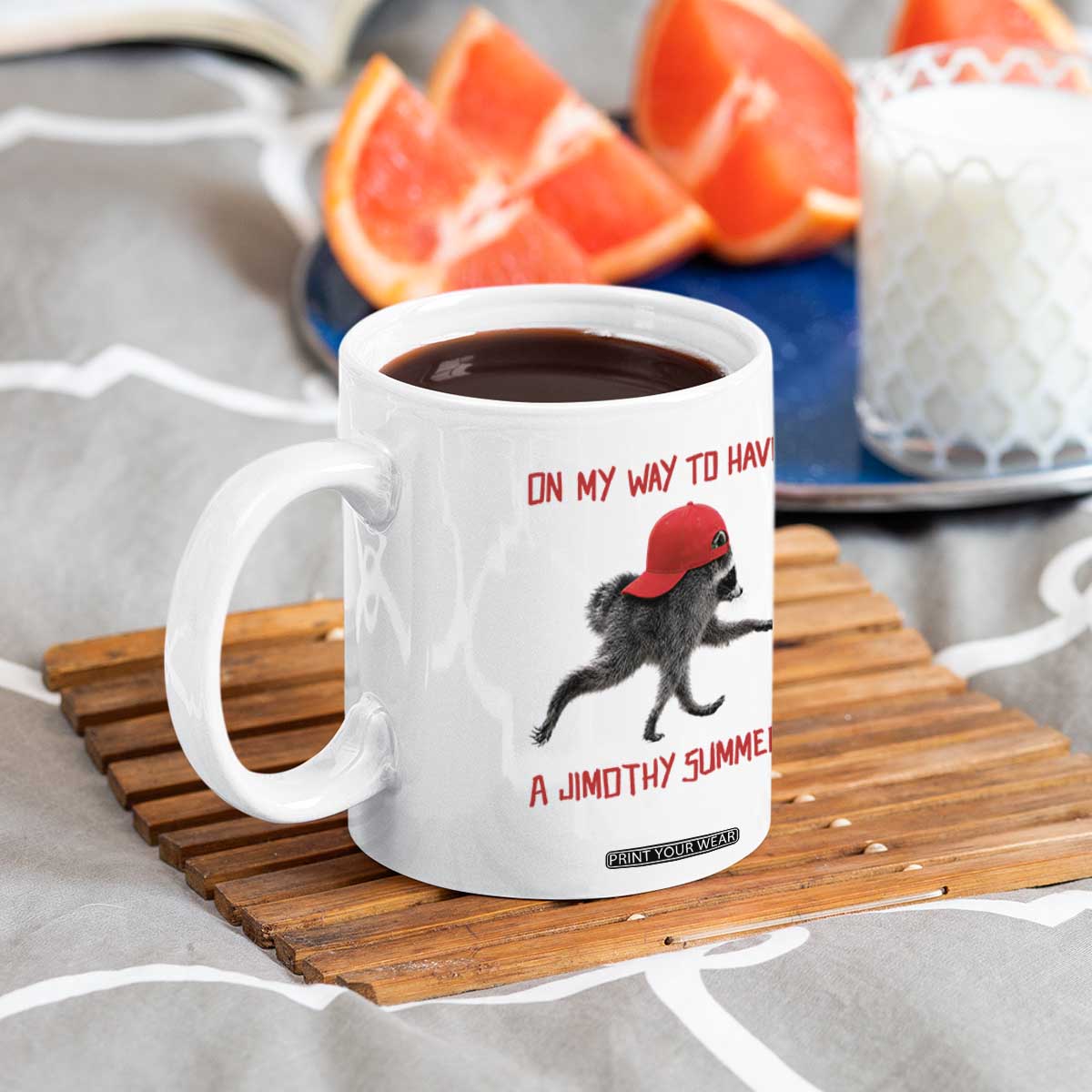 On My Way To Have A Jimothy Summer Coffee Mug Funny Viral Seattle Raccoon Wearing Red Cap