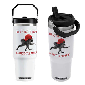 On My Way To Have A Jimothy Summer Flip Straw Tumbler Funny Viral Seattle Raccoon Wearing Red Cap