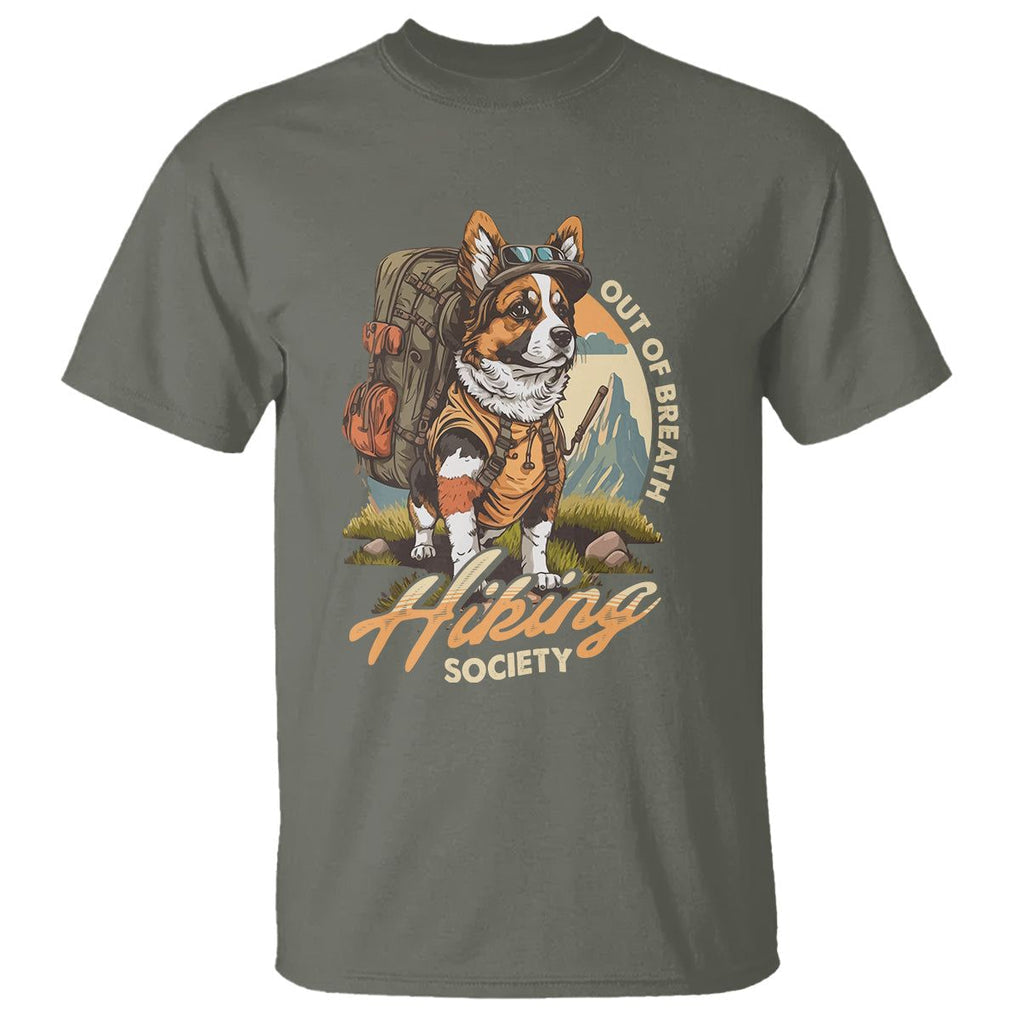 Funny Hiking Dog T Shirt Out Of Breath Hiking Society Don't Worry I'll Be There In A Minute TS02 Military Green Printyourwear
