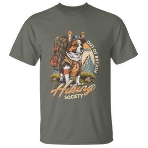 Funny Hiking Dog T Shirt Out Of Breath Hiking Society Don't Worry I'll Be There In A Minute TS02 Military Green Printyourwear