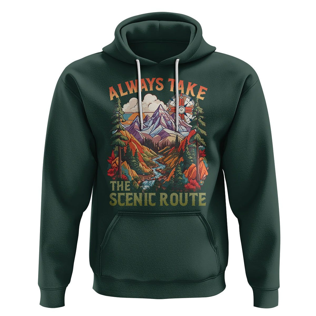 Outdoor Adventure Hoodie Always Take The Scenic Route Compass Hiking Camping TS02 Dark Forest Green Printyourwear
