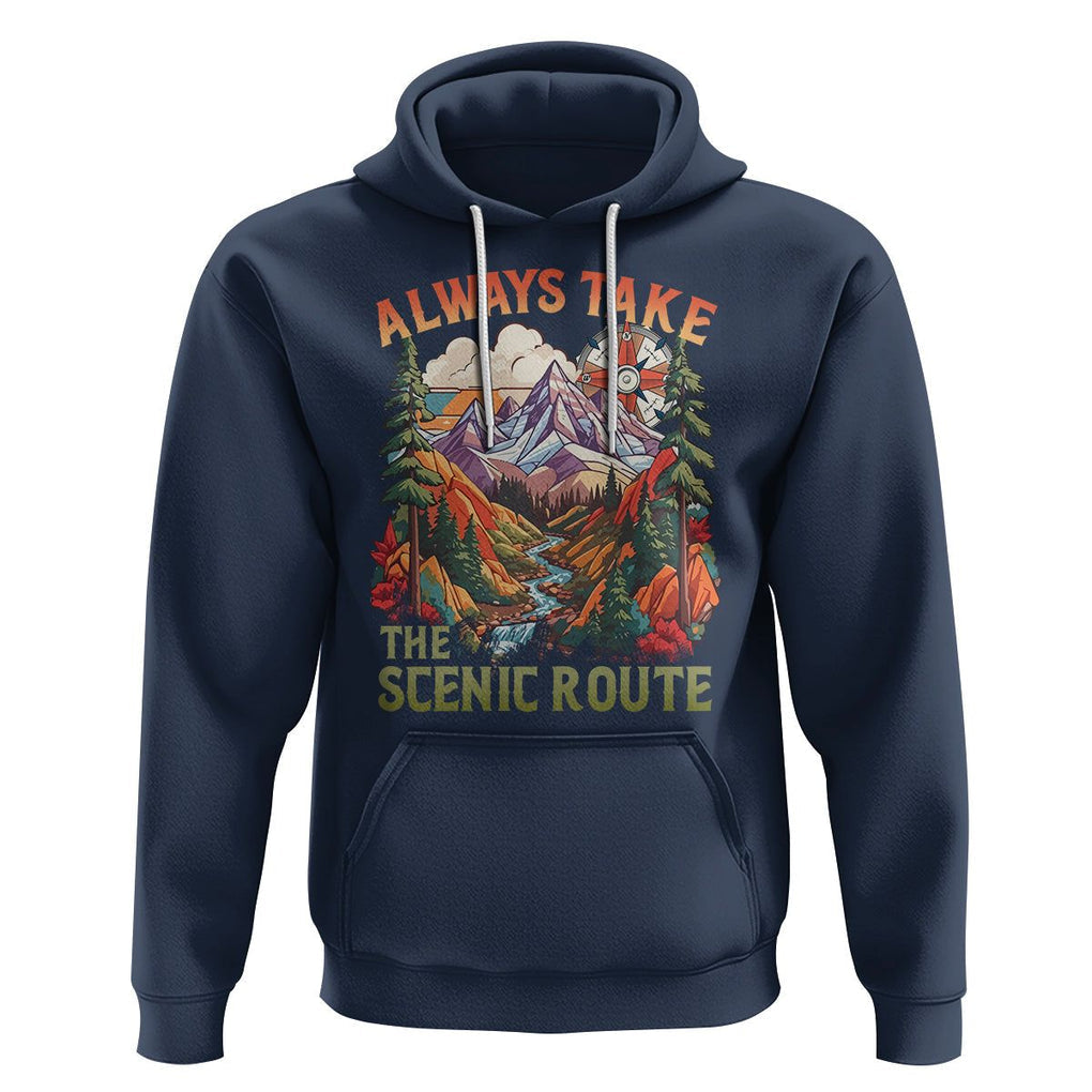 Outdoor Adventure Hoodie Always Take The Scenic Route Compass Hiking Camping TS02 Navy Printyourwear
