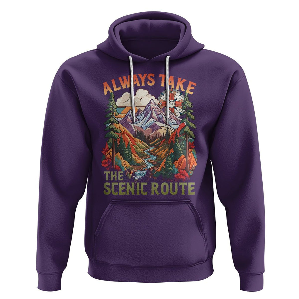 Outdoor Adventure Hoodie Always Take The Scenic Route Compass Hiking Camping TS02 Purple Printyourwear