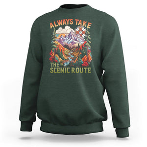Outdoor Adventure Sweatshirt Always Take The Scenic Route Compass Hiking Camping TS02 Dark Forest Green Printyourwear