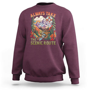 Outdoor Adventure Sweatshirt Always Take The Scenic Route Compass Hiking Camping TS02 Maroon Printyourwear
