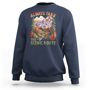 Outdoor Adventure Sweatshirt Always Take The Scenic Route Compass Hiking Camping TS02 Navy Printyourwear