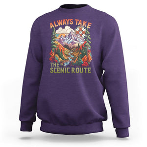 Outdoor Adventure Sweatshirt Always Take The Scenic Route Compass Hiking Camping TS02 Purple Printyourwear