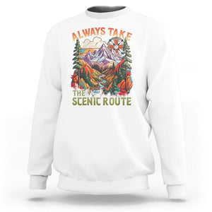 Outdoor Adventure Sweatshirt Always Take The Scenic Route Compass Hiking Camping TS02 White Printyourwear