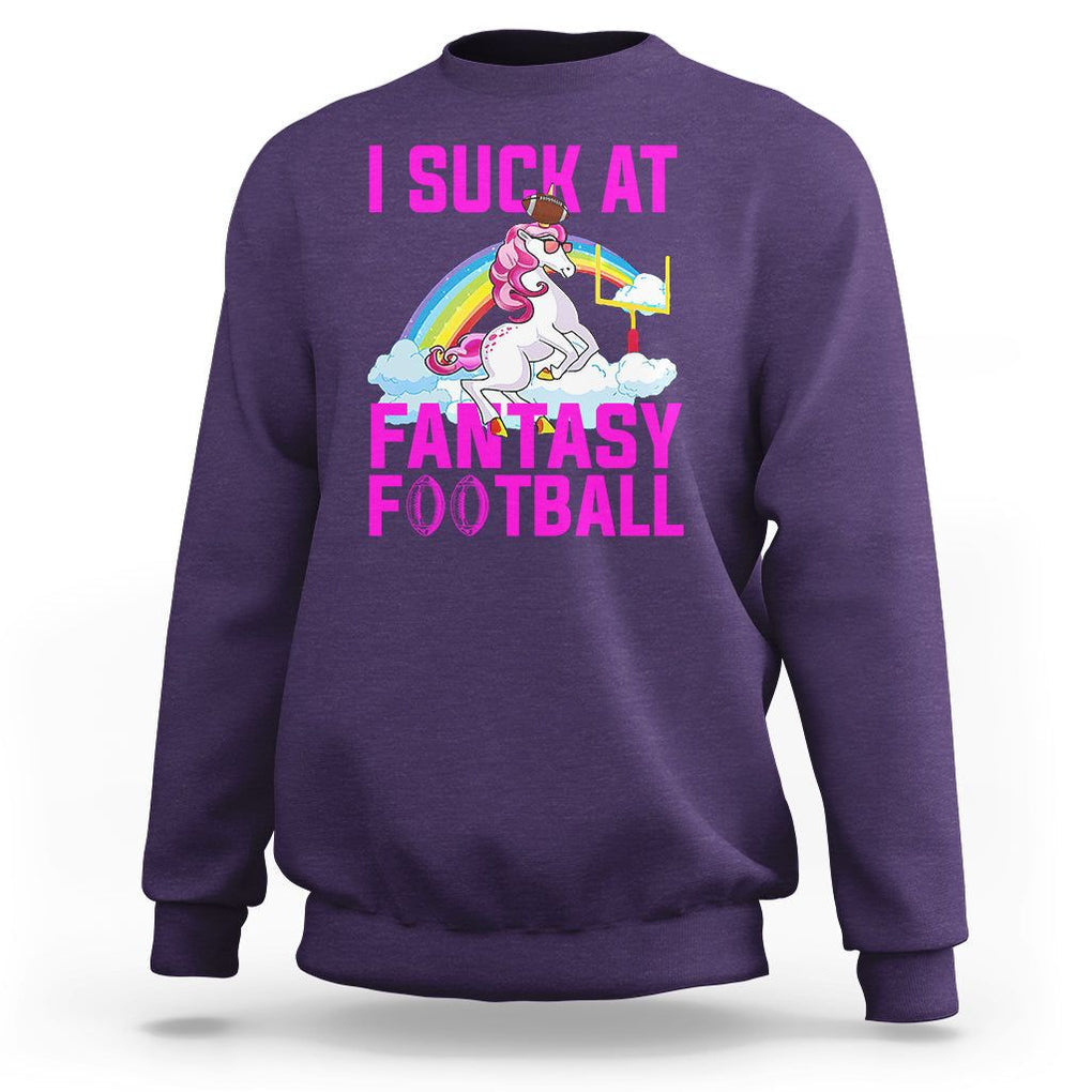 Rugby Unicorn Sweatshirt I Suck At Fantasy Football Funny Loser TS02 Purple Printyourwear