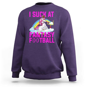 Rugby Unicorn Sweatshirt I Suck At Fantasy Football Funny Loser TS02 Purple Printyourwear