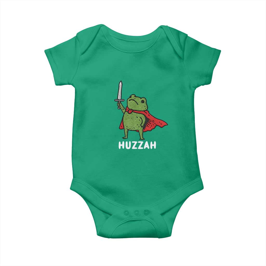 Funny Huzzah Frog Meme Baby Onesie Knight with Sword Whimsical Viral Amphibian Humor TS02 Irish Green Print Your Wear