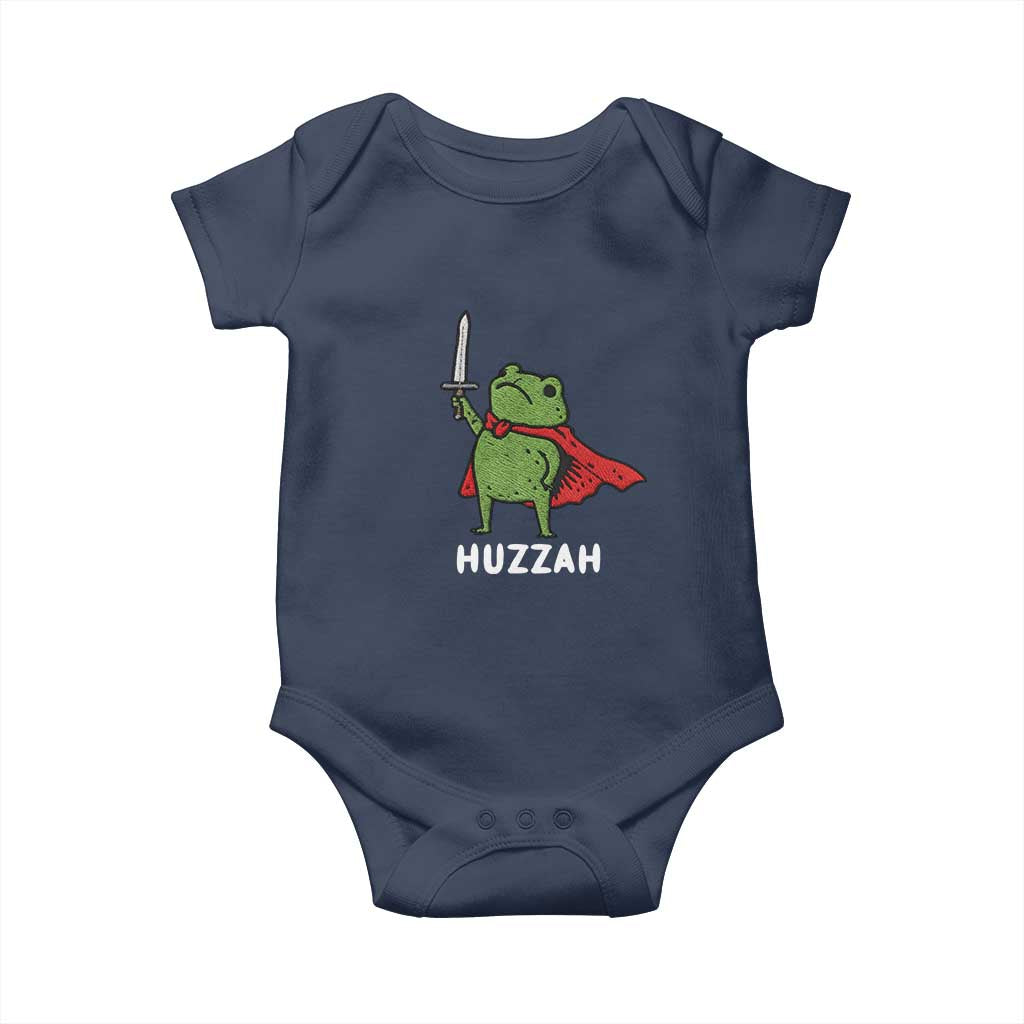 Funny Huzzah Frog Meme Baby Onesie Knight with Sword Whimsical Viral Amphibian Humor TS02 Navy Print Your Wear