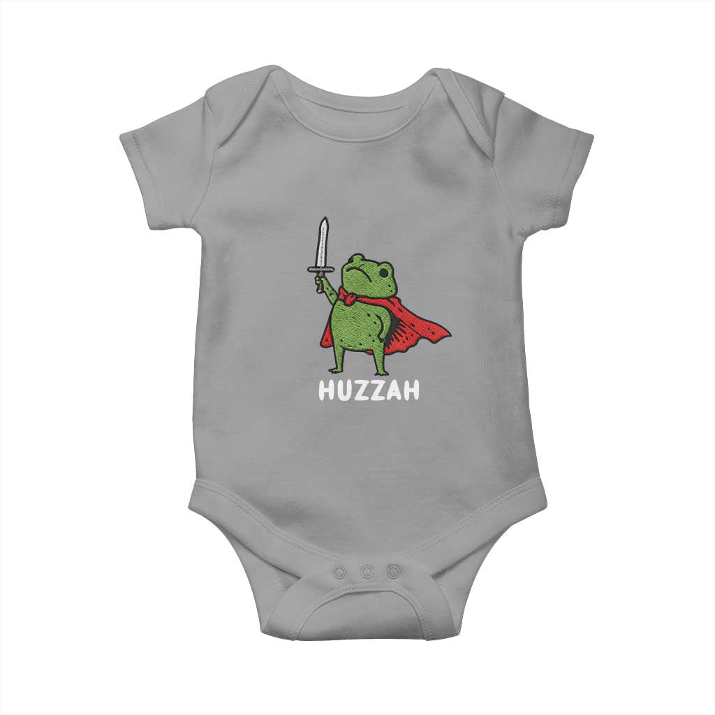 Funny Huzzah Frog Meme Baby Onesie Knight with Sword Whimsical Viral Amphibian Humor TS02 Sport Gray Print Your Wear