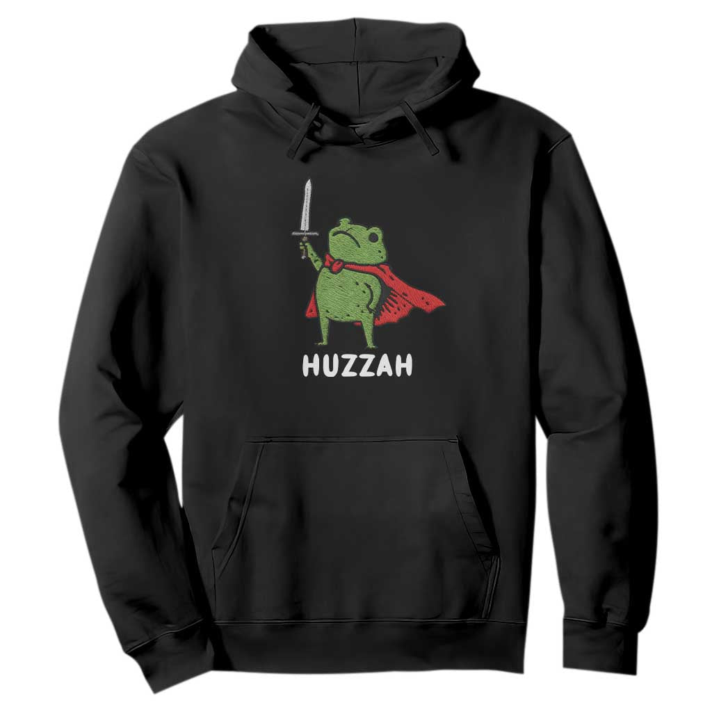 Funny Huzzah Frog Meme Hoodie Knight with Sword Whimsical Viral Amphibian Humor TS02 Black Print Your Wear