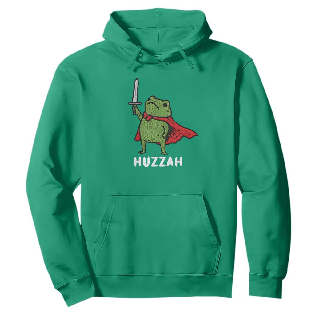 Funny Huzzah Frog Meme Hoodie Knight with Sword Whimsical Viral Amphibian Humor TS02 Irish Green Print Your Wear