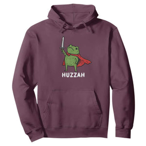 Funny Huzzah Frog Meme Hoodie Knight with Sword Whimsical Viral Amphibian Humor TS02 Maroon Print Your Wear