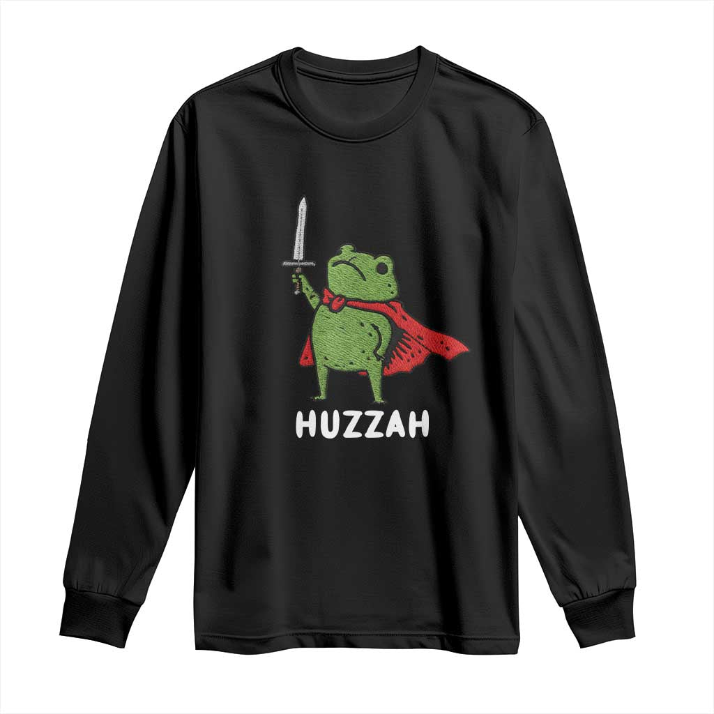 Funny Huzzah Frog Meme Long Sleeve Shirt Knight with Sword Whimsical Viral Amphibian Humor TS02 Black Print Your Wear