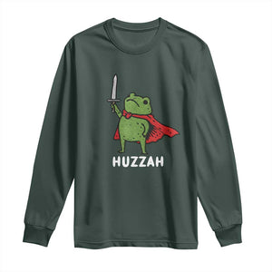 Funny Huzzah Frog Meme Long Sleeve Shirt Knight with Sword Whimsical Viral Amphibian Humor TS02 Dark Forest Green Print Your Wear