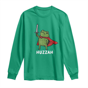 Funny Huzzah Frog Meme Long Sleeve Shirt Knight with Sword Whimsical Viral Amphibian Humor TS02 Irish Green Print Your Wear