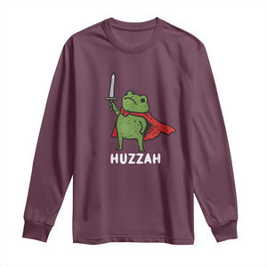 Funny Huzzah Frog Meme Long Sleeve Shirt Knight with Sword Whimsical Viral Amphibian Humor TS02 Maroon Print Your Wear