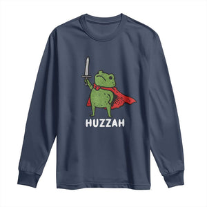 Funny Huzzah Frog Meme Long Sleeve Shirt Knight with Sword Whimsical Viral Amphibian Humor TS02 Navy Print Your Wear