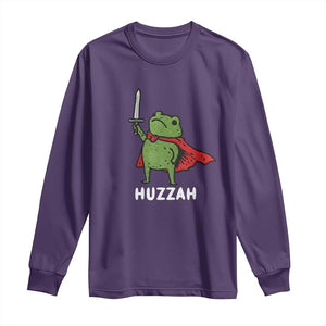 Funny Huzzah Frog Meme Long Sleeve Shirt Knight with Sword Whimsical Viral Amphibian Humor TS02 Purple Print Your Wear