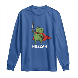 Funny Huzzah Frog Meme Long Sleeve Shirt Knight with Sword Whimsical Viral Amphibian Humor TS02 Royal Blue Print Your Wear
