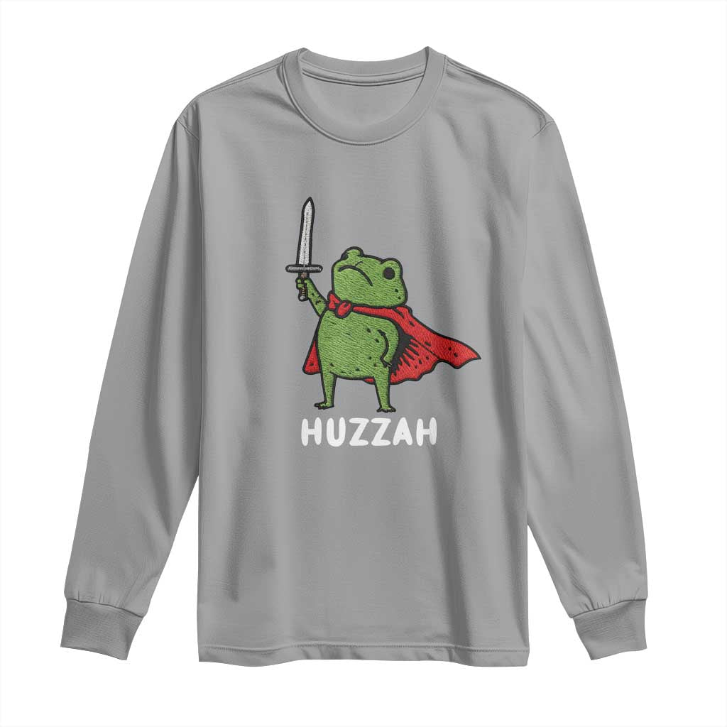 Funny Huzzah Frog Meme Long Sleeve Shirt Knight with Sword Whimsical Viral Amphibian Humor TS02 Sport Gray Print Your Wear