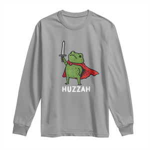 Funny Huzzah Frog Meme Long Sleeve Shirt Knight with Sword Whimsical Viral Amphibian Humor TS02 Sport Gray Print Your Wear