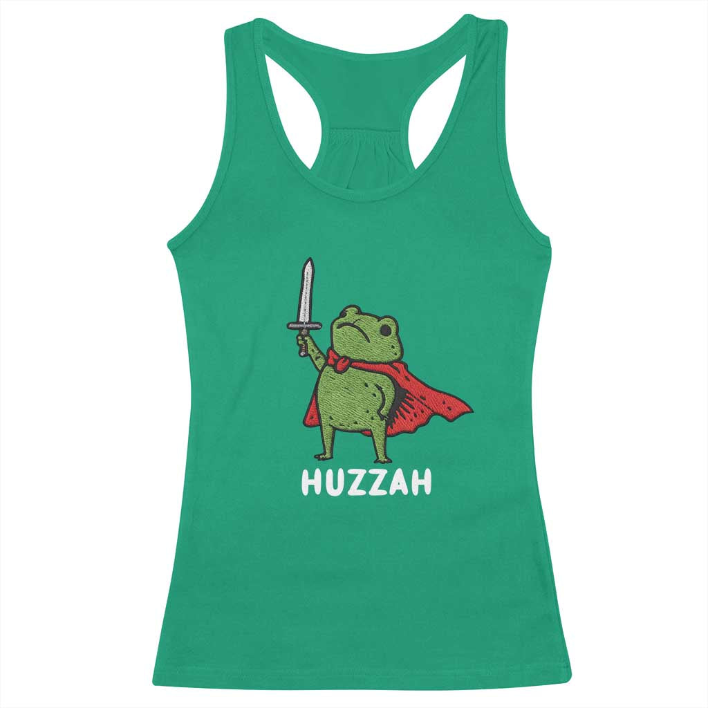 Funny Huzzah Frog Meme Racerback Tank Top Knight with Sword Whimsical Viral Amphibian Humor TS02 Irish Green Print Your Wear