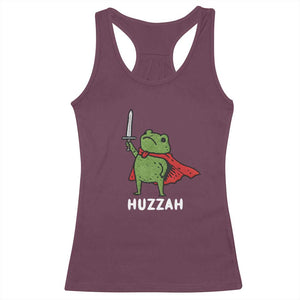 Funny Huzzah Frog Meme Racerback Tank Top Knight with Sword Whimsical Viral Amphibian Humor TS02 Maroon Print Your Wear
