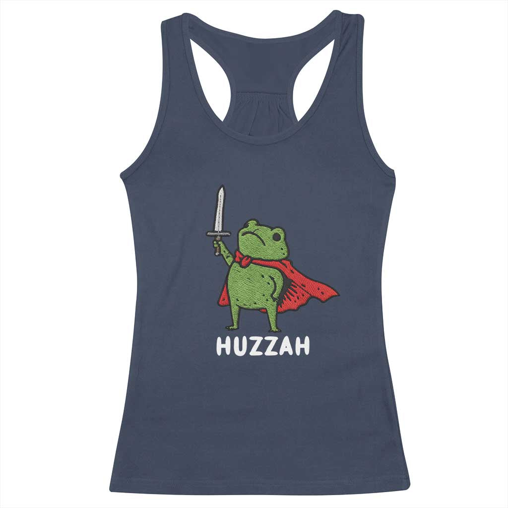 Funny Huzzah Frog Meme Racerback Tank Top Knight with Sword Whimsical Viral Amphibian Humor TS02 Navy Print Your Wear