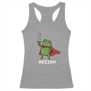 Funny Huzzah Frog Meme Racerback Tank Top Knight with Sword Whimsical Viral Amphibian Humor TS02 Sport Gray Print Your Wear