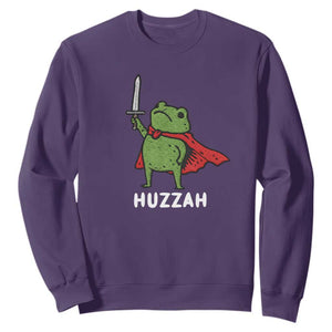 Funny Huzzah Frog Meme Sweatshirt Knight with Sword Whimsical Viral Amphibian Humor TS02 Purple Print Your Wear