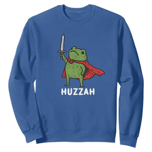 Funny Huzzah Frog Meme Sweatshirt Knight with Sword Whimsical Viral Amphibian Humor TS02 Royal Blue Print Your Wear