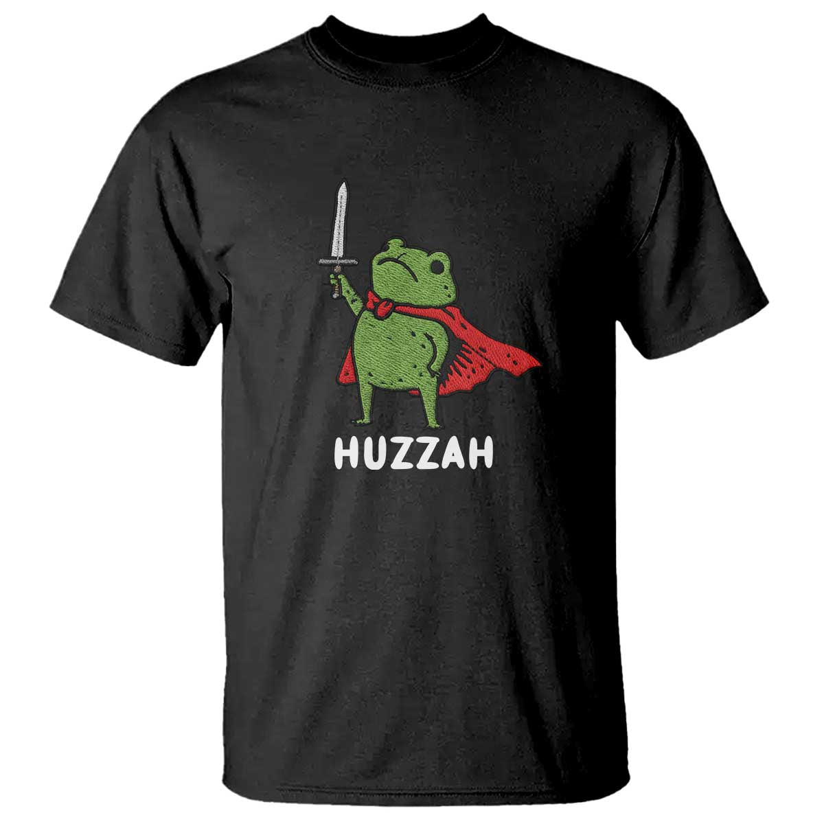 Funny Huzzah Frog Meme T Shirt Knight with Sword Whimsical Viral Amphibian Humor TS02 Black Print Your Wear