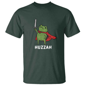 Funny Huzzah Frog Meme T Shirt Knight with Sword Whimsical Viral Amphibian Humor TS02 Dark Forest Green Print Your Wear