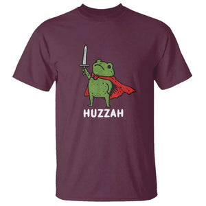 Funny Huzzah Frog Meme T Shirt Knight with Sword Whimsical Viral Amphibian Humor TS02 Maroon Print Your Wear