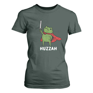 Funny Huzzah Frog Meme T Shirt For Women Knight with Sword Whimsical Viral Amphibian Humor TS02 Dark Forest Green Print Your Wear