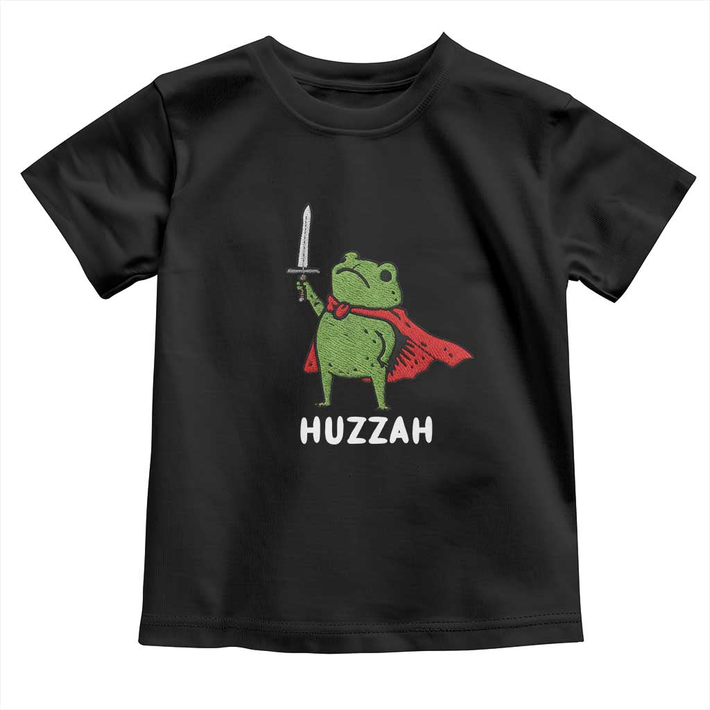 Funny Huzzah Frog Meme Toddler T Shirt Knight with Sword Whimsical Viral Amphibian Humor TS02 Black Print Your Wear