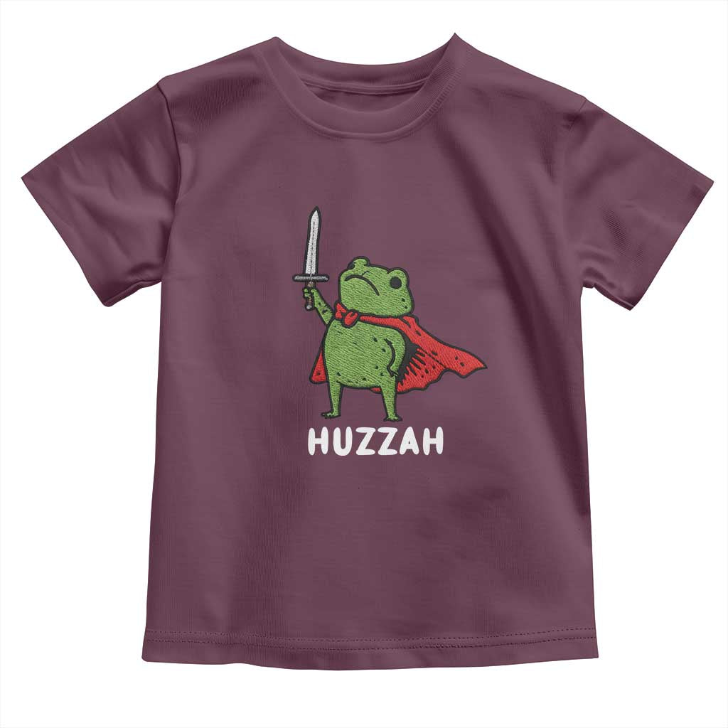 Funny Huzzah Frog Meme Toddler T Shirt Knight with Sword Whimsical Viral Amphibian Humor TS02 Maroon Print Your Wear