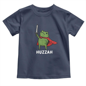 Funny Huzzah Frog Meme Toddler T Shirt Knight with Sword Whimsical Viral Amphibian Humor TS02 Navy Print Your Wear