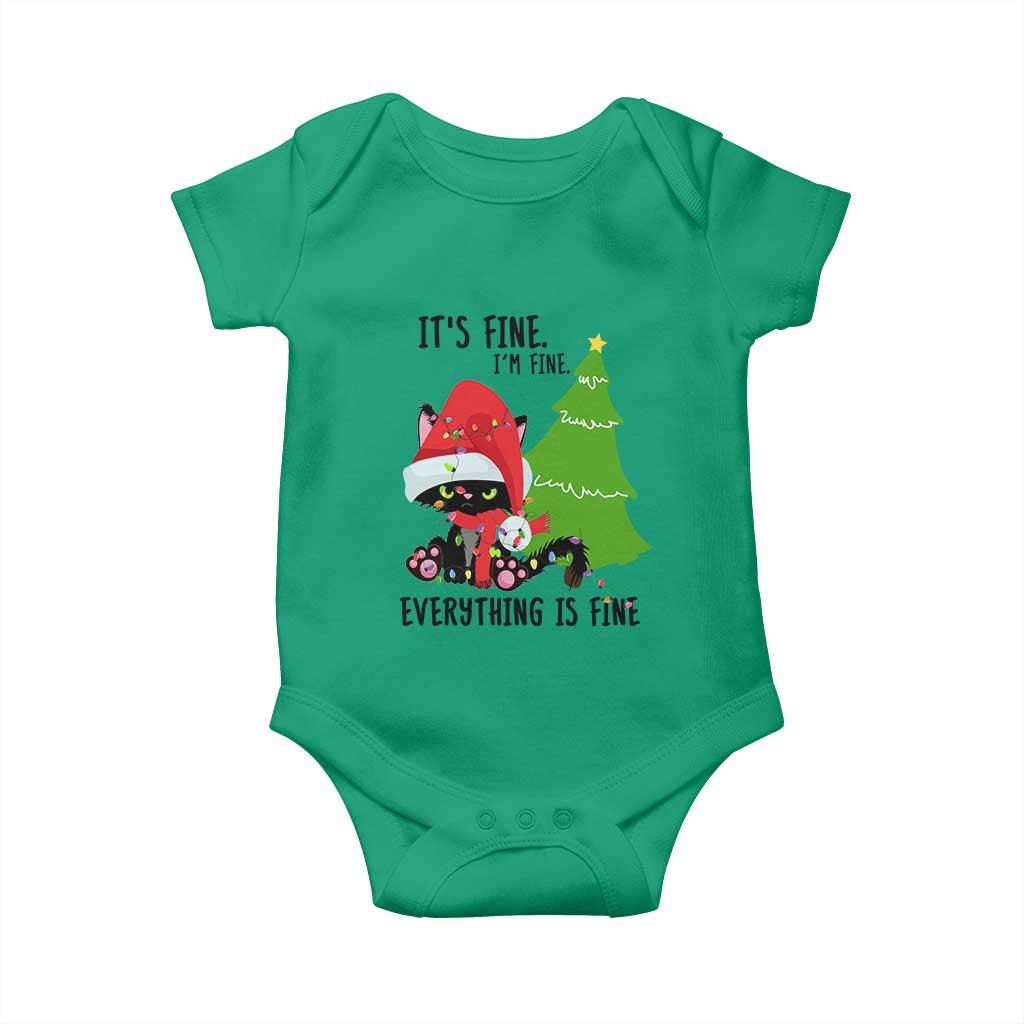 Black Cat Christmas Baby Onesie It's Fine I'm Fine Everything Is Fine TS02 Irish Green Print Your Wear