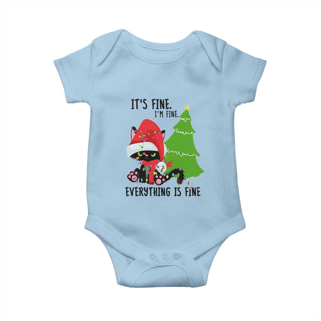 Black Cat Christmas Baby Onesie It's Fine I'm Fine Everything Is Fine TS02 Light Blue Print Your Wear