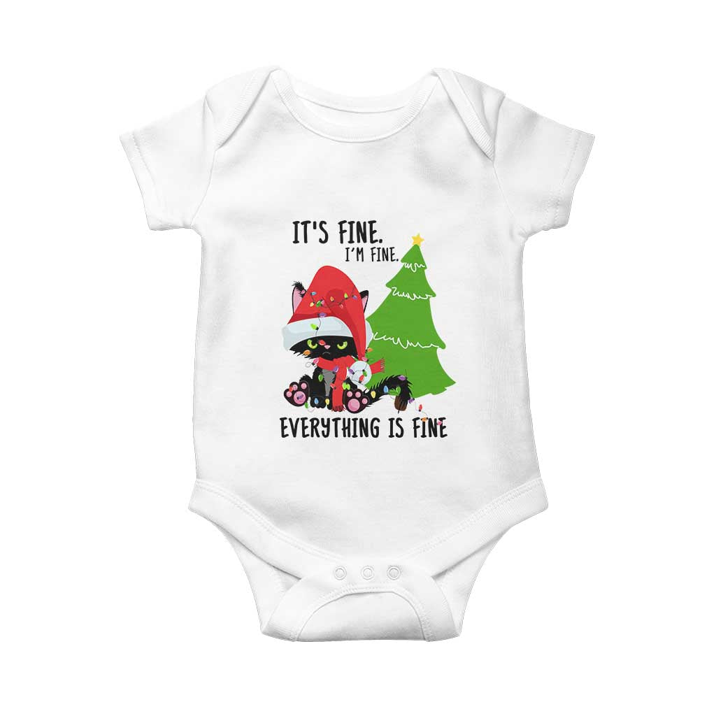 Black Cat Christmas Baby Onesie It's Fine I'm Fine Everything Is Fine TS02 White Print Your Wear