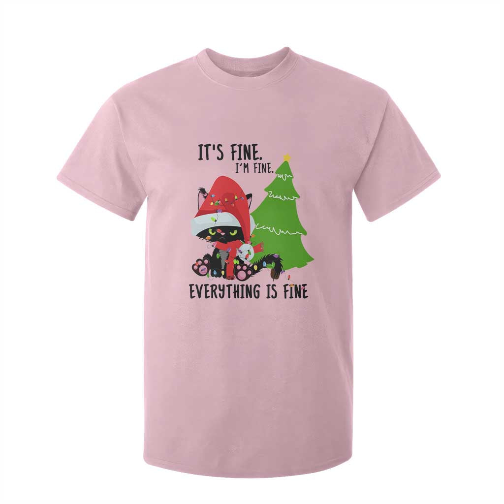 Black Cat Christmas T Shirt For Kid It's Fine I'm Fine Everything Is Fine TS02 Light Pink Print Your Wear