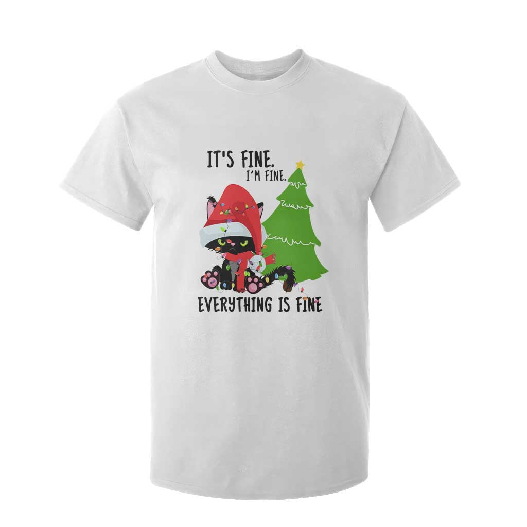 Black Cat Christmas T Shirt For Kid It's Fine I'm Fine Everything Is Fine TS02 White Print Your Wear
