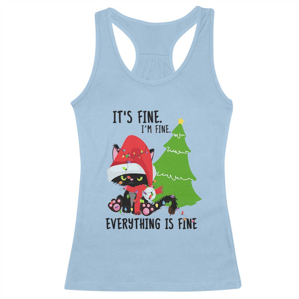 Black Cat Christmas Racerback Tank Top It's Fine I'm Fine Everything Is Fine TS02 Light Blue Print Your Wear