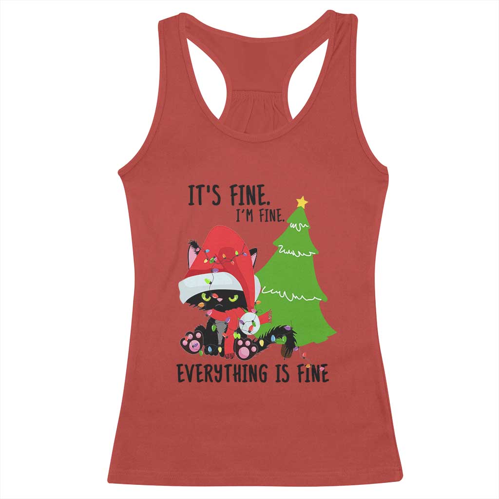 Black Cat Christmas Racerback Tank Top It's Fine I'm Fine Everything Is Fine TS02 Red Print Your Wear