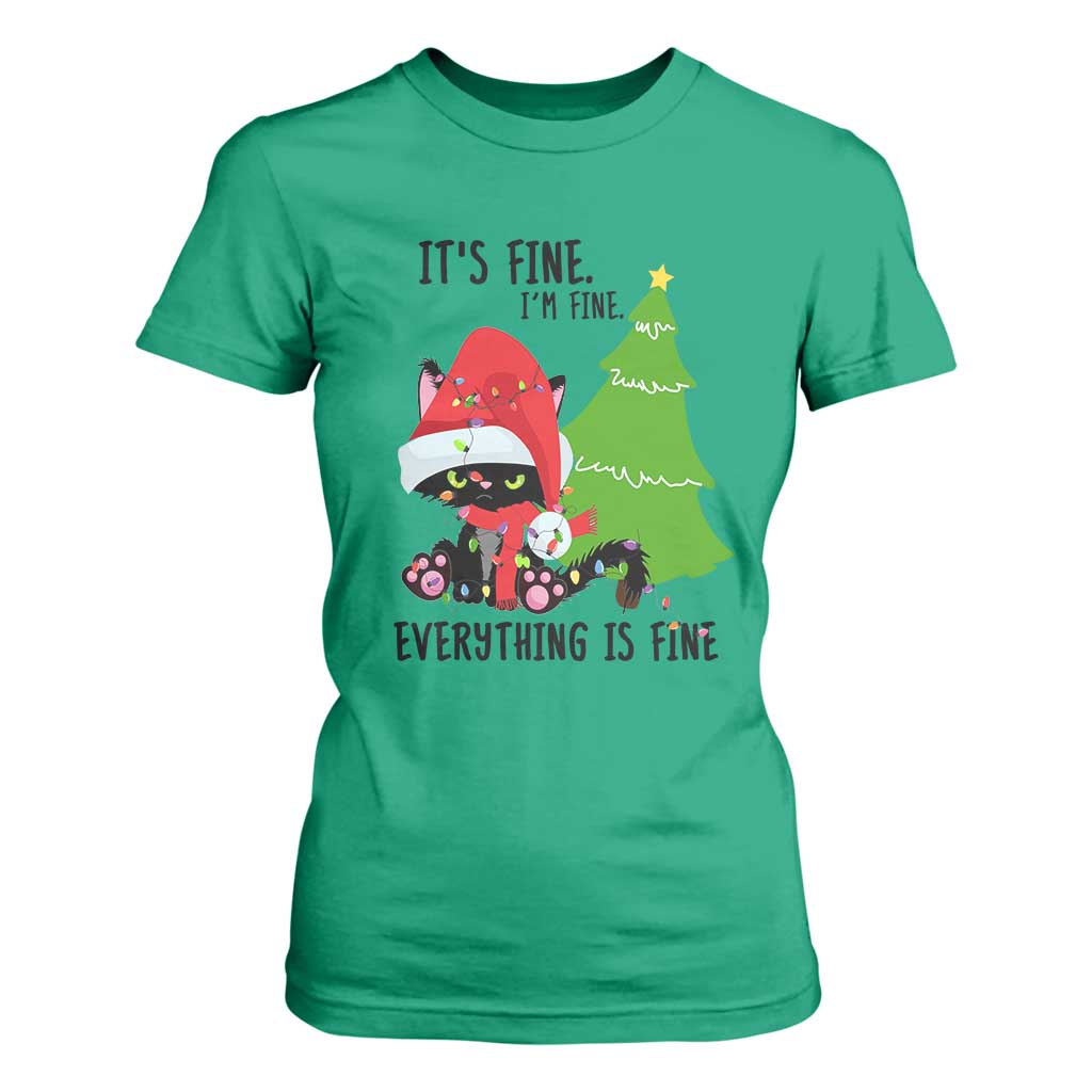 Black Cat Christmas T Shirt For Women It's Fine I'm Fine Everything Is Fine TS02 Irish Green Print Your Wear